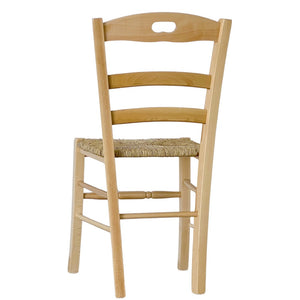 Sedia da cucina Loris in legno naturale con seduta in paglia per casa ristorante