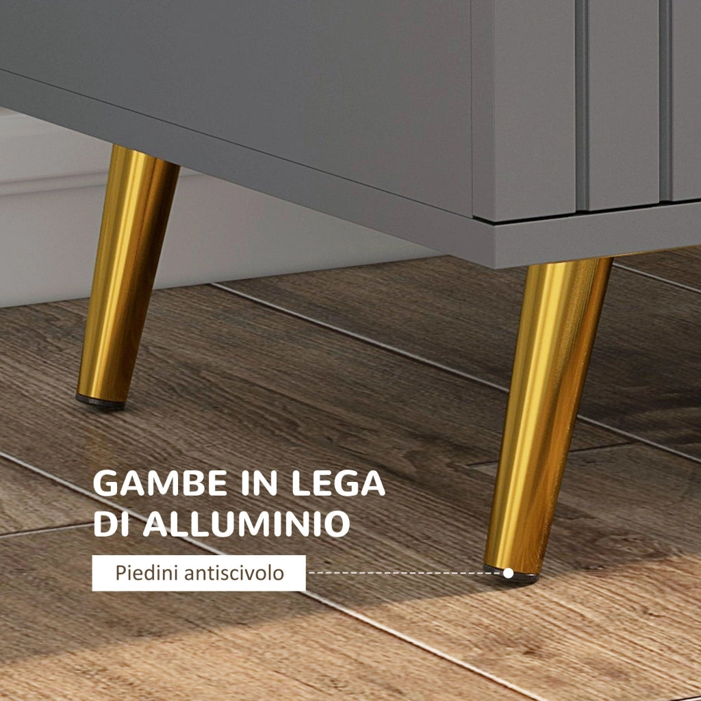 Cassettiera 3 Cassetti Design Moderno 60x40x71,5 cm in Legno e Alluminio Oro e Grigio Scuro