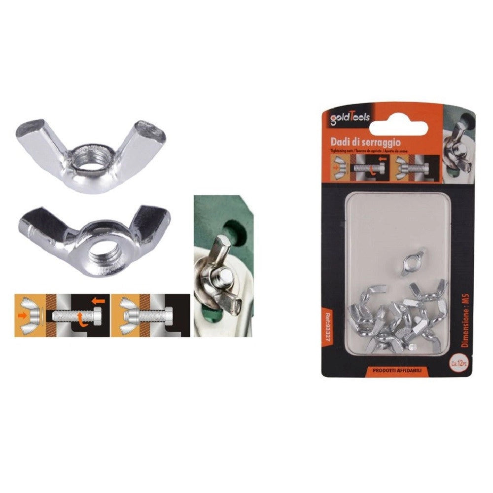 Trade Shop - Set 12 Pezzi Dadi Di Serraggio Dado Con Alette Filettatura M5 Fissaggio 93327 -