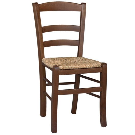 Sedia da pranzo Paesana in legno noce scuro con seduta in paglia cucina casa
