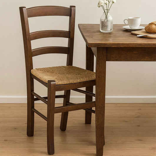 Sedia da pranzo Paesana in legno noce scuro con seduta in paglia cucina casa