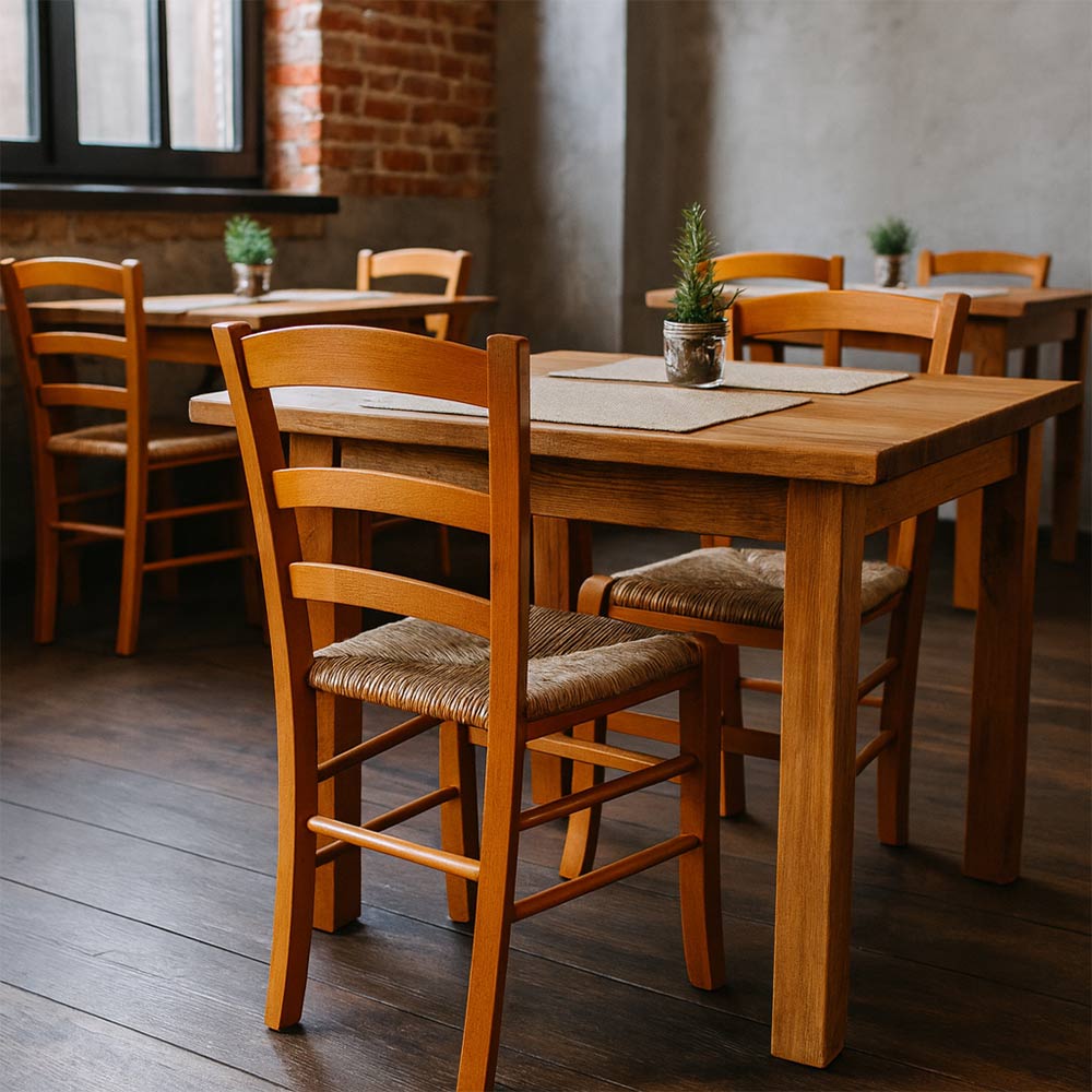 Sedia Paesana in legno color ciliegio con seduta in paglia naturale intrecciata