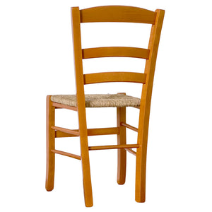 Sedia Paesana in legno color ciliegio con seduta in paglia naturale intrecciata