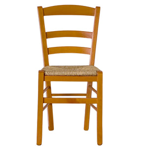 Sedia Paesana in legno color ciliegio con seduta in paglia naturale intrecciata