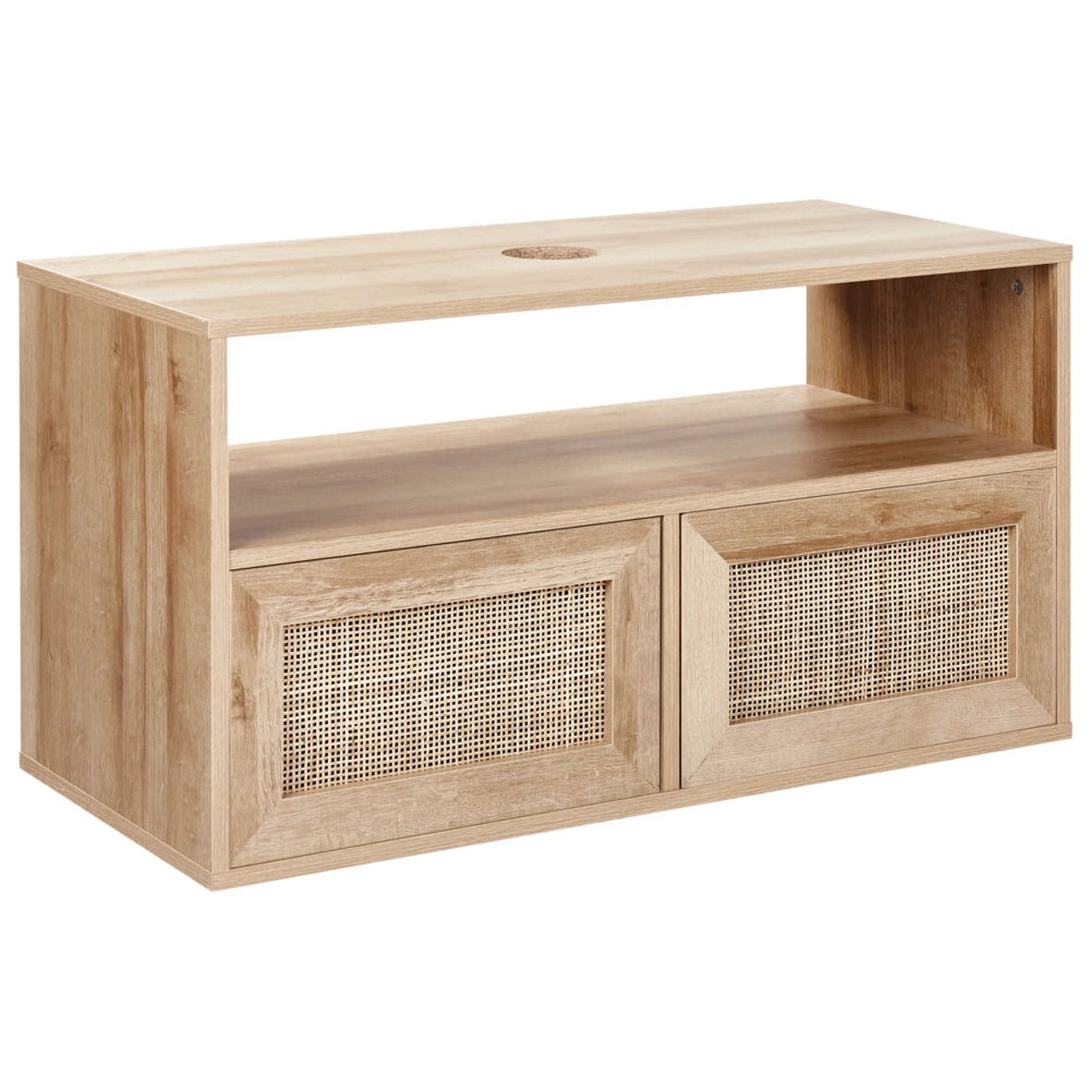 Armadietto da bagno in legno chiaro in particelle di legno Rattan frontale appeso a parete Treccia 86 x 45 cm Boho Design