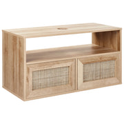 Armadietto da bagno in legno chiaro in particelle di legno Rattan frontale appeso a parete Treccia 86 x 45 cm Boho Design