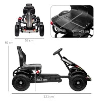 Go Kart a Pedali per Bambini 5-12 Anni in PP e Metallo Nero con Sedile Regolabile e Freno a Mano, 121x58x61 cm