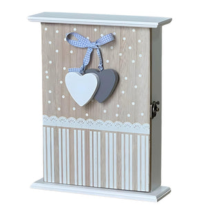Cassetta portachiavi per casa appendichiavi da parete in legno bianco cuori blu