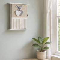 Cassetta portachiavi per casa appendichiavi da parete in legno bianco cuori blu