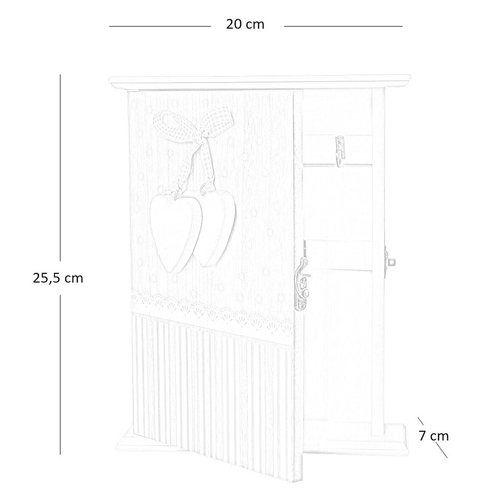 Cassetta portachiavi per casa appendichiavi da parete in legno bianco cuori blu