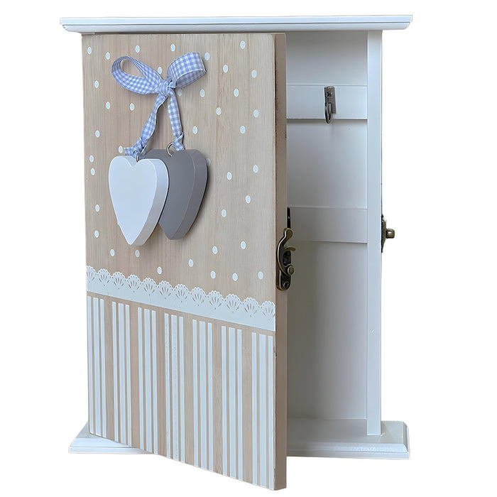 Cassetta portachiavi per casa appendichiavi da parete in legno bianco cuori blu