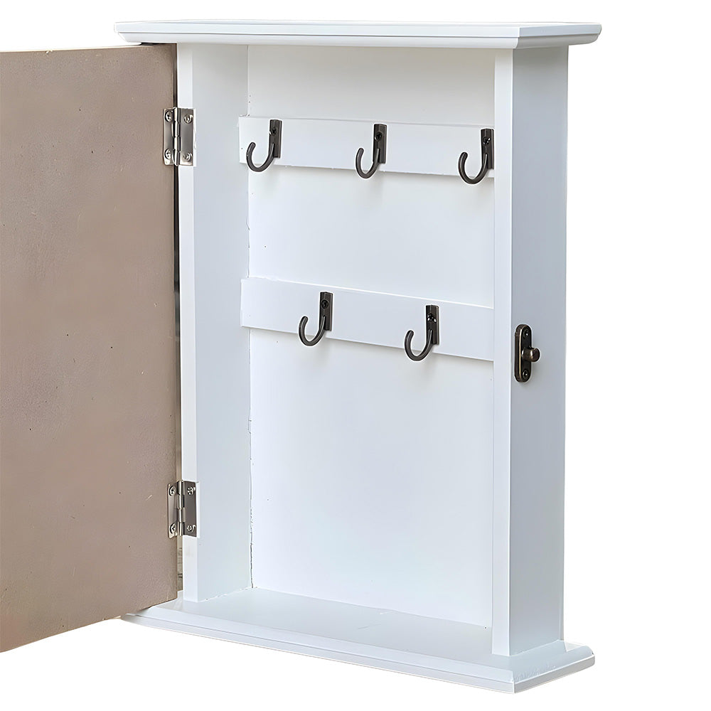 Cassetta portachiavi per casa appendichiavi da parete in legno bianco cuori blu