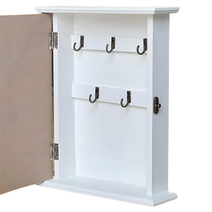 Cassetta portachiavi per casa appendichiavi da parete in legno bianco cuori blu