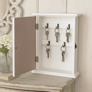 Cassetta portachiavi per casa appendichiavi da parete in legno bianco cuori blu