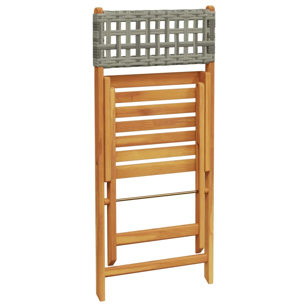 Set da Bistrot 3 pz Grigio in Polyrattan e Legno Massello