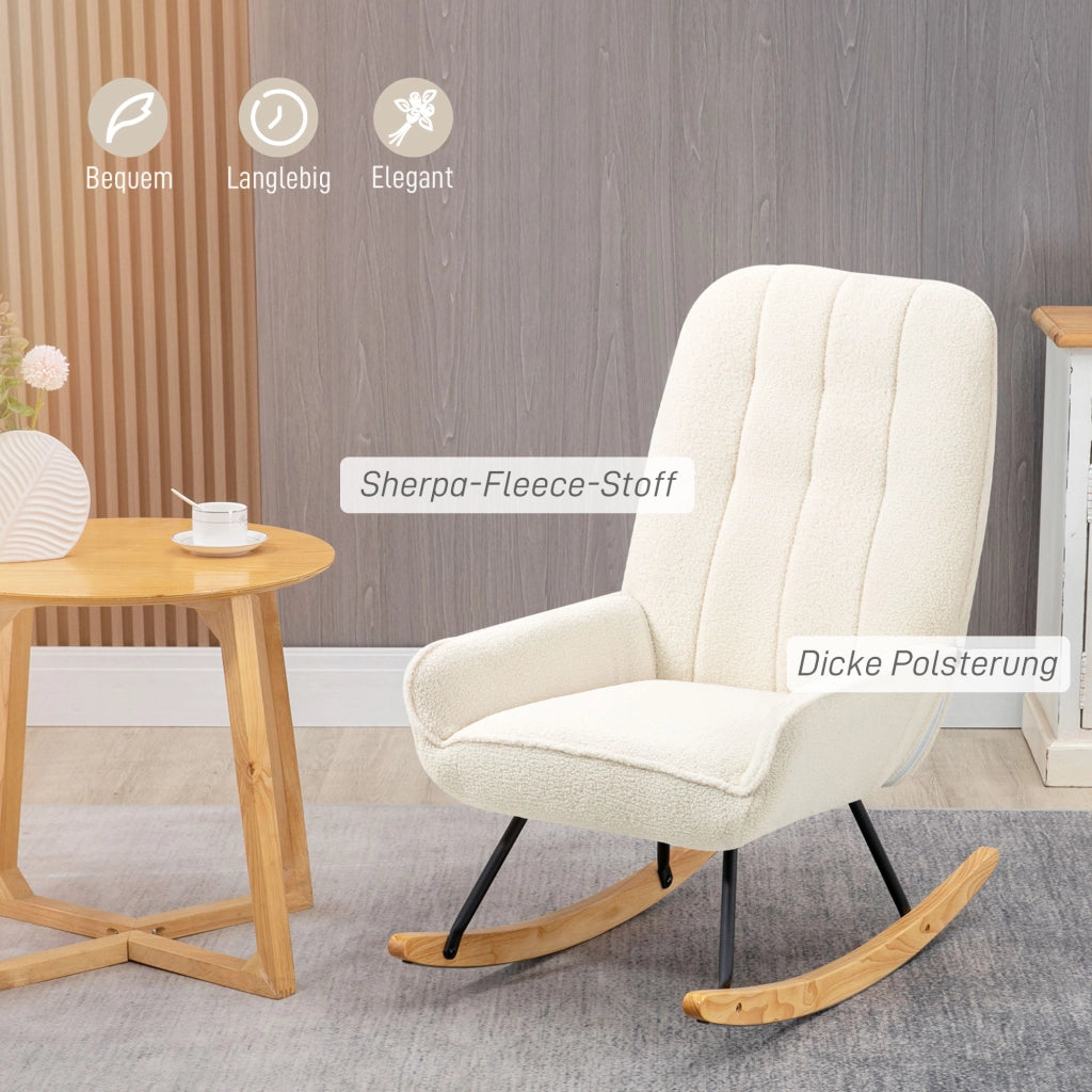 Poltrona a Dondolo con Vello Sherpa ¨C Zephmum ¨C 63x95x97 cm Natur+ Creme