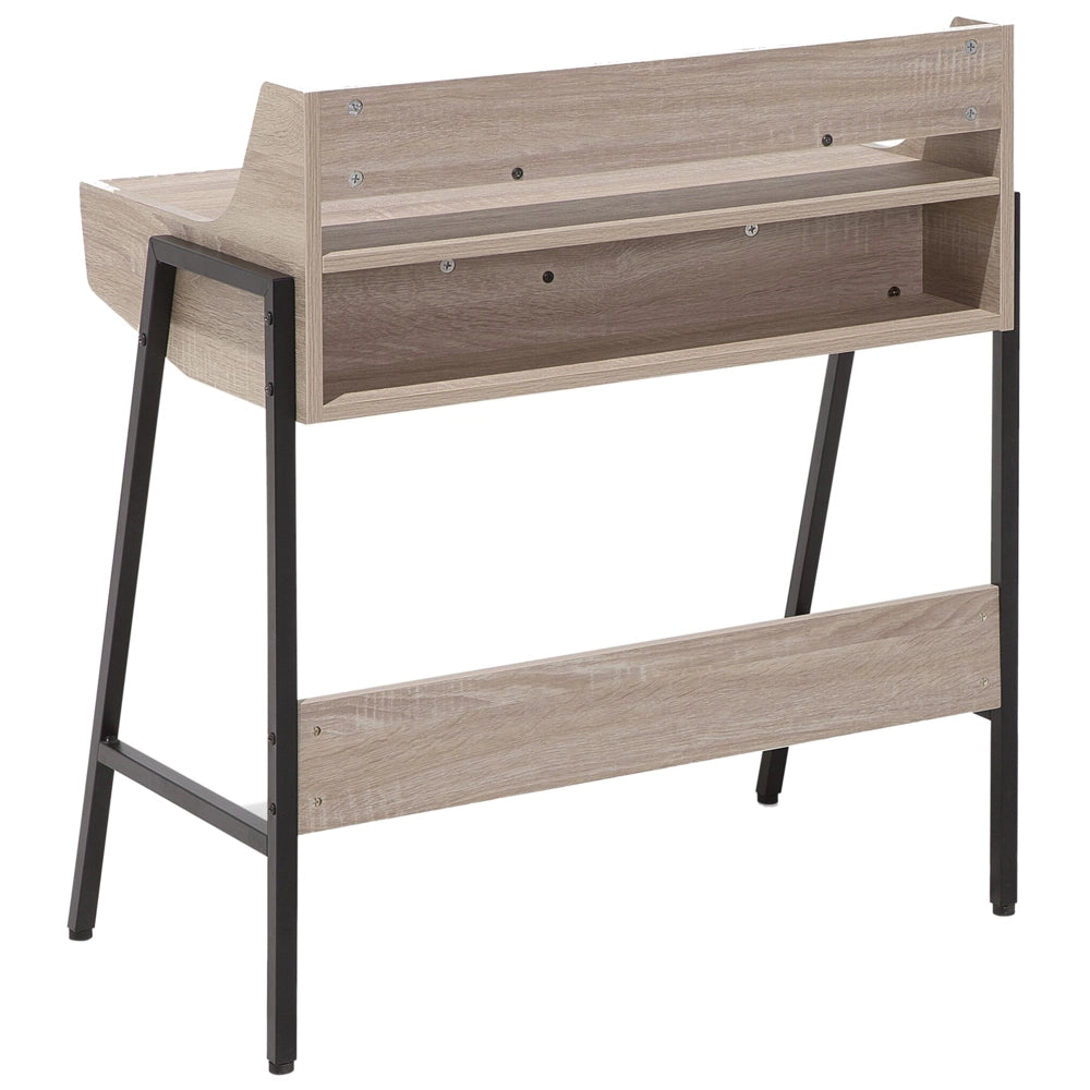 Scrivania da Ufficio in Legno Chiaro e Nero 77 x 46 cm Scaffale 2 Cassetti Scandinavo