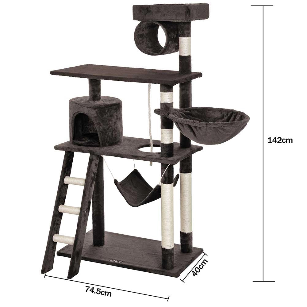 Albero Tiragraffi per Gatti Parco Giochi Cuccia Graffiatoio gatto 142cm Brown
