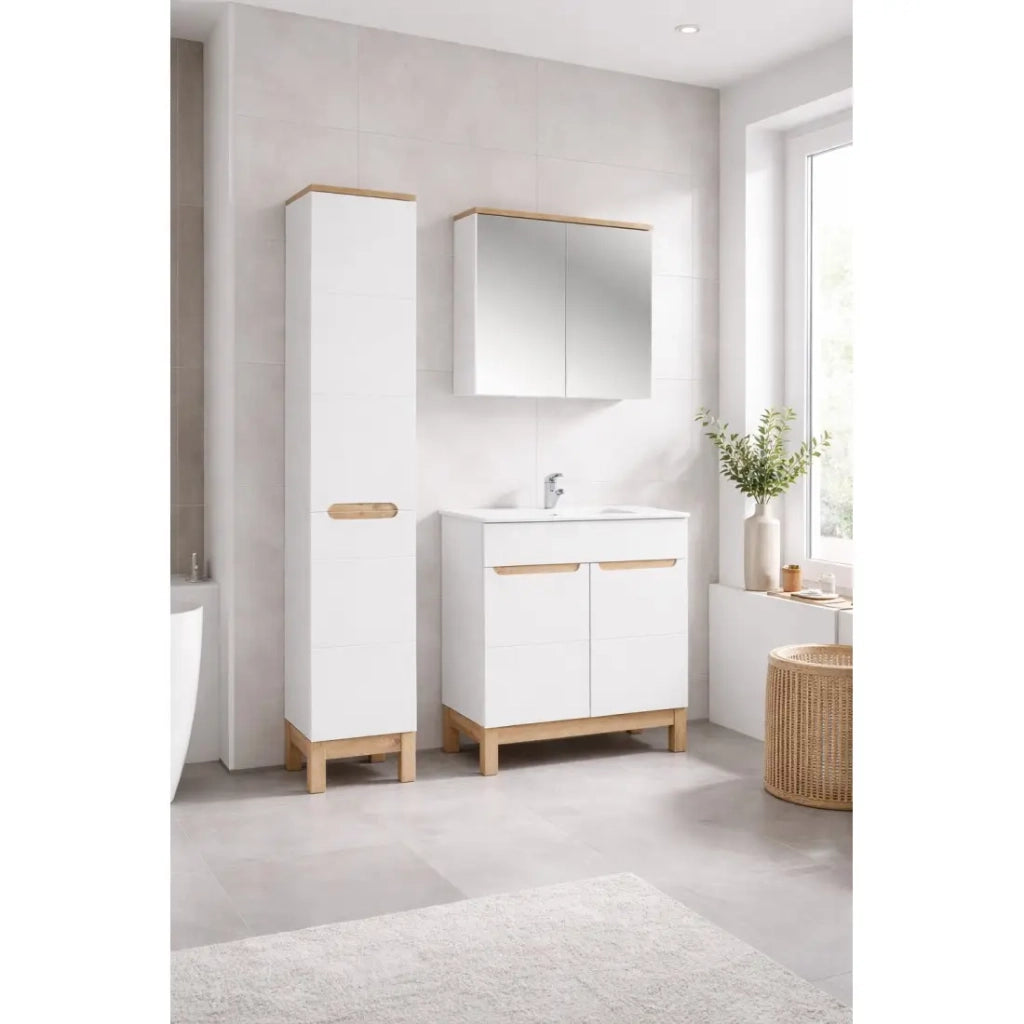 Set da bagno ERMANO: mobile sottolavabo 80cm + lavabo da incasso + sifone + colonna con cesto per la biancheria