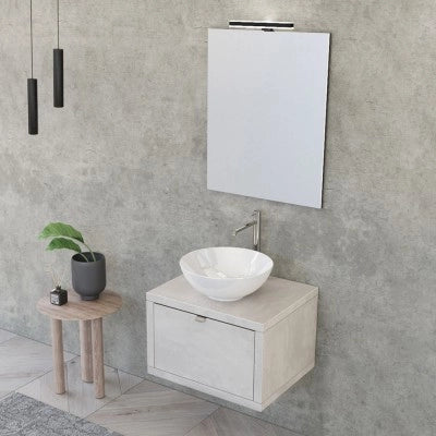 Mobile bagno sospeso 60 cm grigio chiaro con lavabo a bacinella e specchio Master