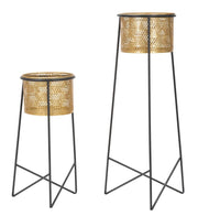 Porta Vasi Coppia Exy Ø37x76-27x51 cm in Ferro Oro e Nero