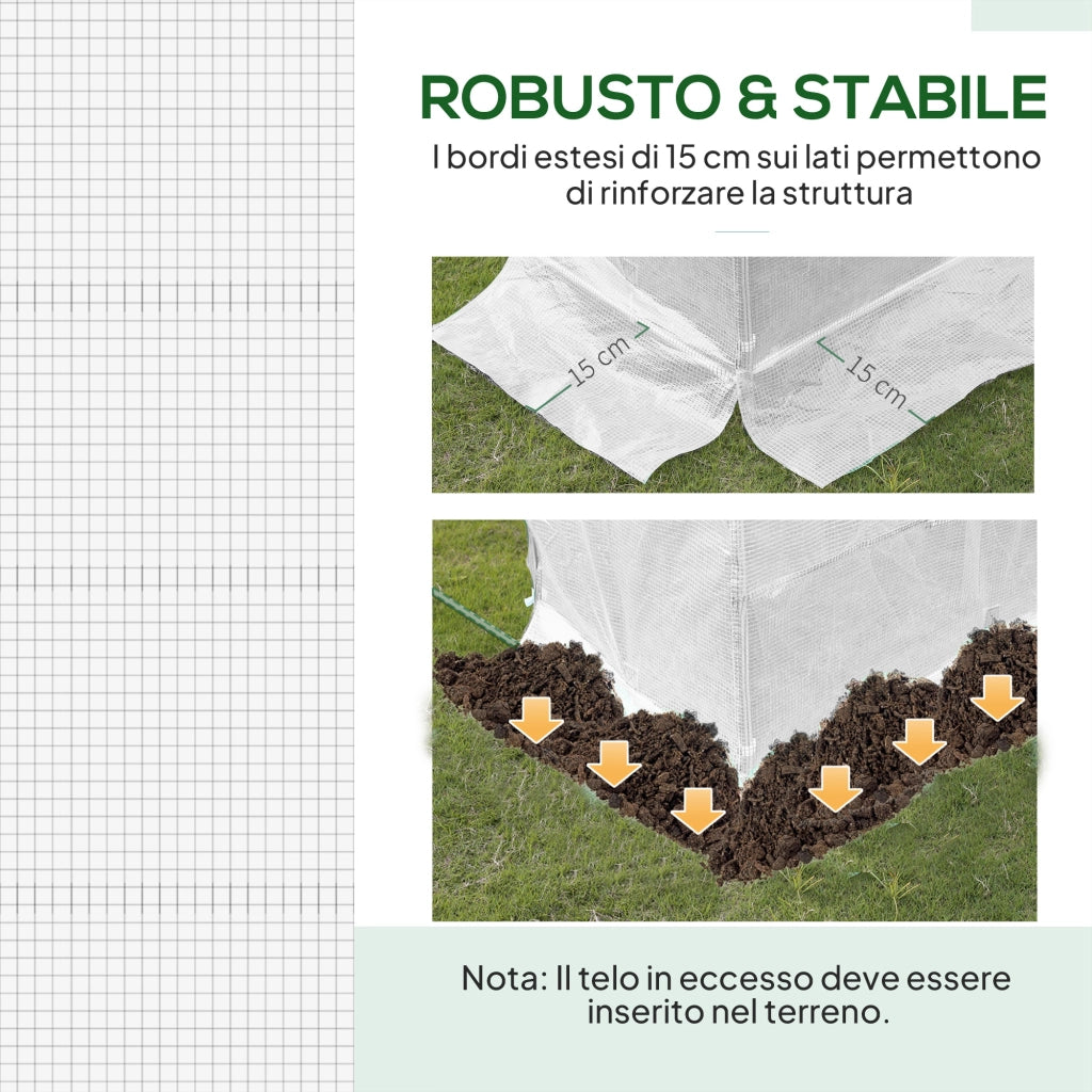 Telo per Serra 3x2x2 m con 6 Finestre Porta Avvolgibile e Bordi Interrati in PE Bianco