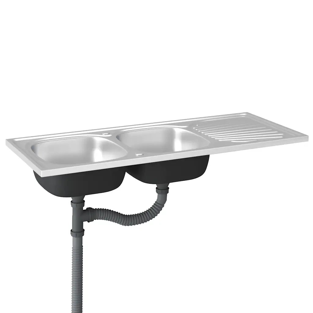 Lavello da Cucina Doppia Vasca Argento 1200x600x155 mm Acciaio CFW2723687