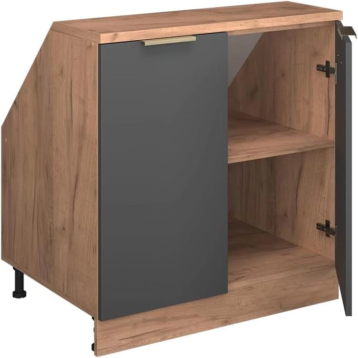 Mobile sottotetto Rion, Antracite-oro, 80 x 81.6 cm con 2 porte, carcassa 60 cm profondità, adatto per il salvaspazio sotto tetti spioventi