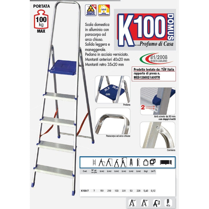 SCALA DOMUS K100 7 GRADINI 53X11XH228CM 100KG.