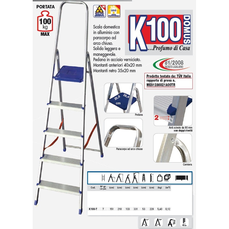 SCALA DOMUS K100 7 GRADINI 53X11XH228CM 100KG.