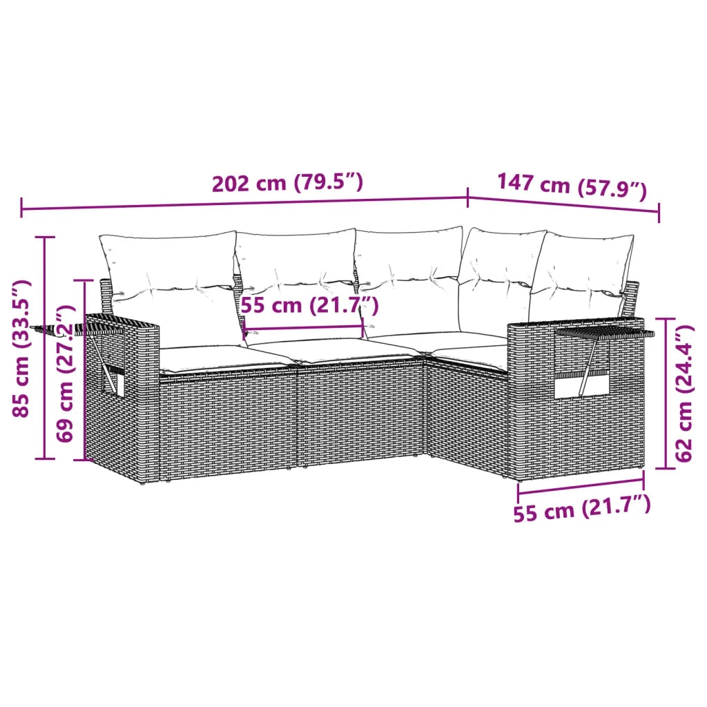 Set Divano da Giardino 4pz | Set Salotto da Giardino con Cuscini Grigio Chiaro Polyrattan