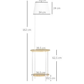 Lampada da terra 162 cm con 2 ripiani e paralume in lino bianco, struttura in metallo e bamboo