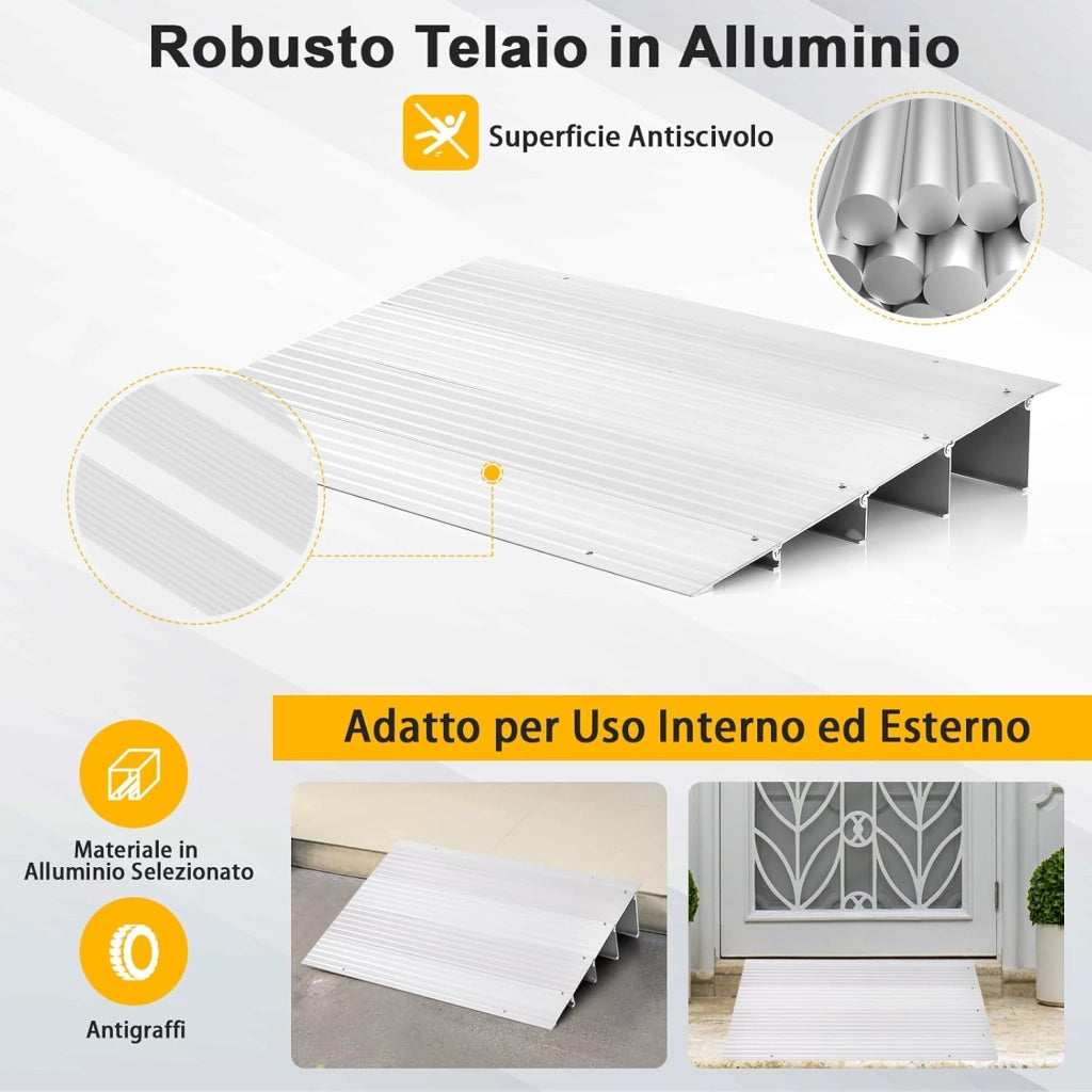 Rampa per Soglia Porta, Rampa d'Accesso in Alluminio con Altezza Regolabile, Superficie Antiscivolo, Portata 317 KG (10,5 cm)