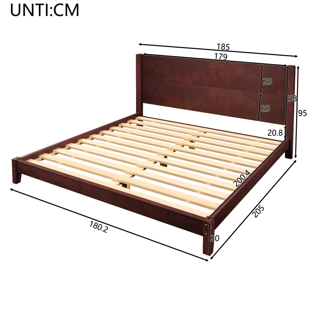 Letto matrimoniale 180x200 cm con testiera e rete a doghe marrone