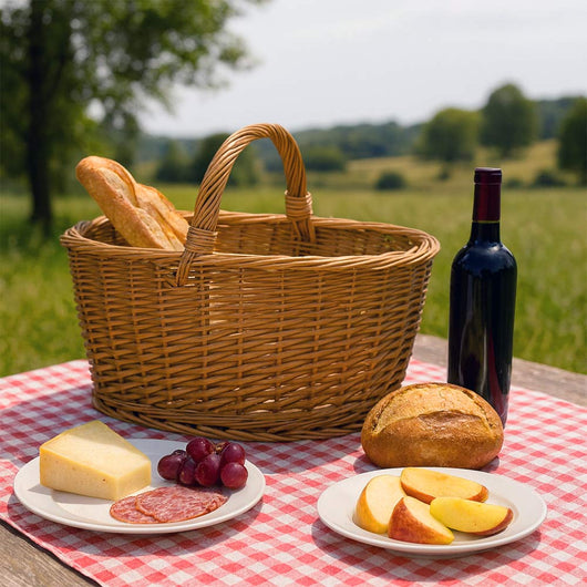 Cesta portaoggetti Barbara ovale cesto in vimini con manico intrecciato per casa
