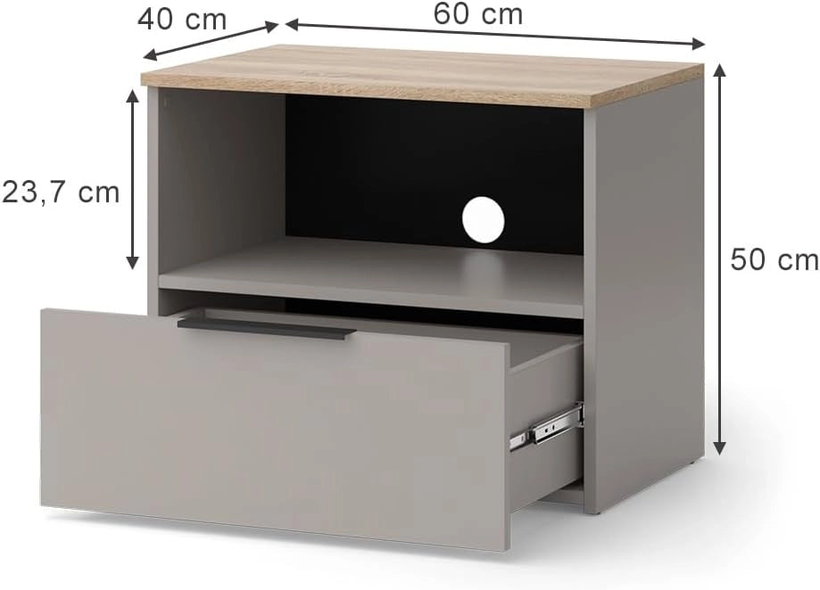 Credenza bassa Wido, Greige/Sonoma, 60 x 50 cm con cassetto