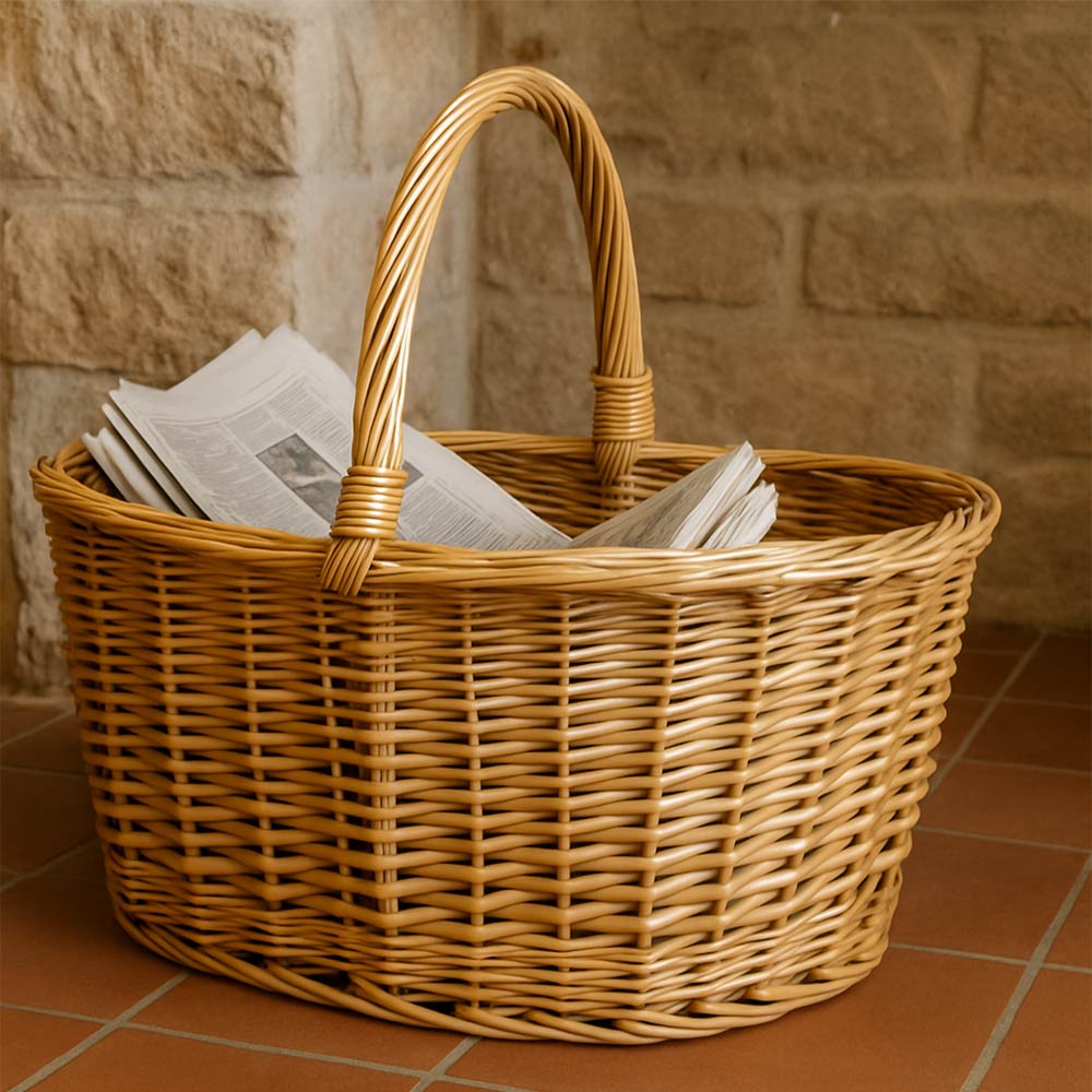 Cesta portaoggetti Carla ovale cesto in vimini con manico intrecciato per casa