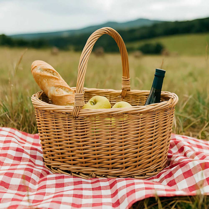 Cesta portaoggetti Carla ovale cesto in vimini con manico intrecciato per casa