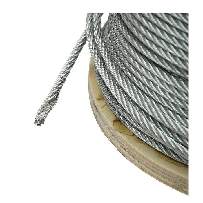 Cavo in acciaio zincato 5mm, 6x7 trefoli, carico massimo 1460Kg, peso 13,1Kg, 150m/rotolo