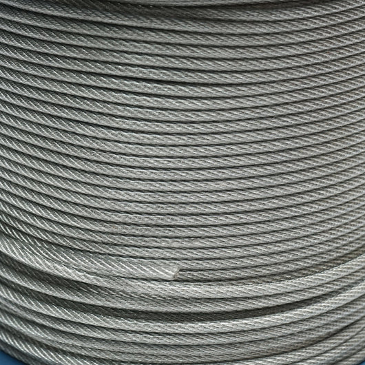 Cavo in acciaio zincato con rivestimento in PVC, 4 mm, 6x7+FC fili, carico massimo 539 kg, peso 8,08 kg, 200 m/rotolo