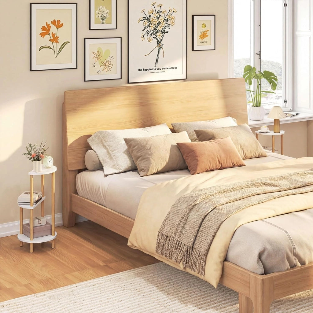 Set di 2 Tavolini da Salotto, Tavolino Laterali Circolari a 3 Ripiani con Struttura in Bamboo, Tavolino Basso da Divano e Letto per Soggiorno e Camera da Letto