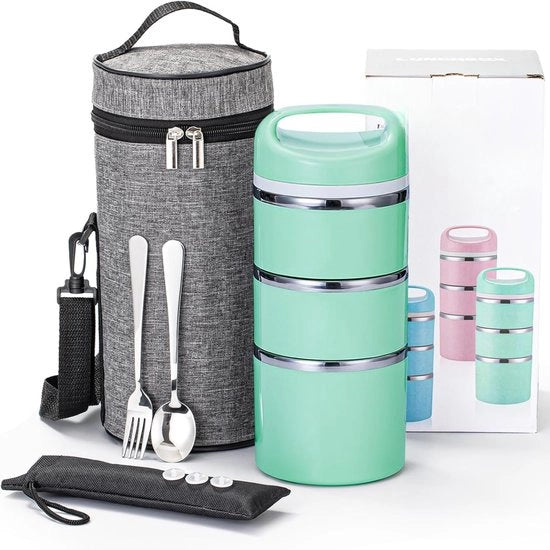 Lunchbox 3-laags a 3 piani, 2400 ml, acciaio inossidabile, contenitore di lattina interno con tazze interne in acciaio inossidabile, 450 ml, contenitore di pane impermeabile per adulti e bambini, per uso lavorativo