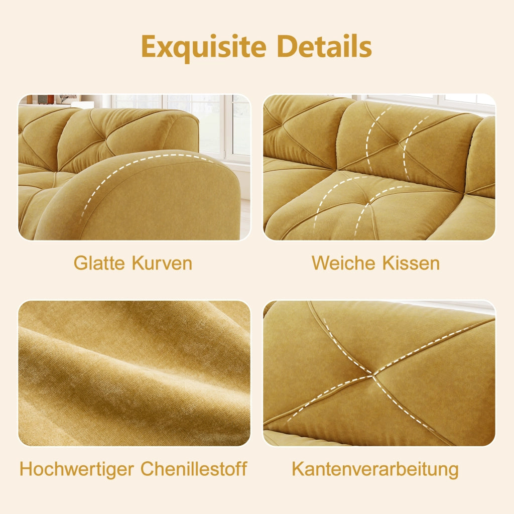 Divano modulare 2 posti senza telaio in ciniglia con schiuma ad alta densità e design antiscivolo giallo