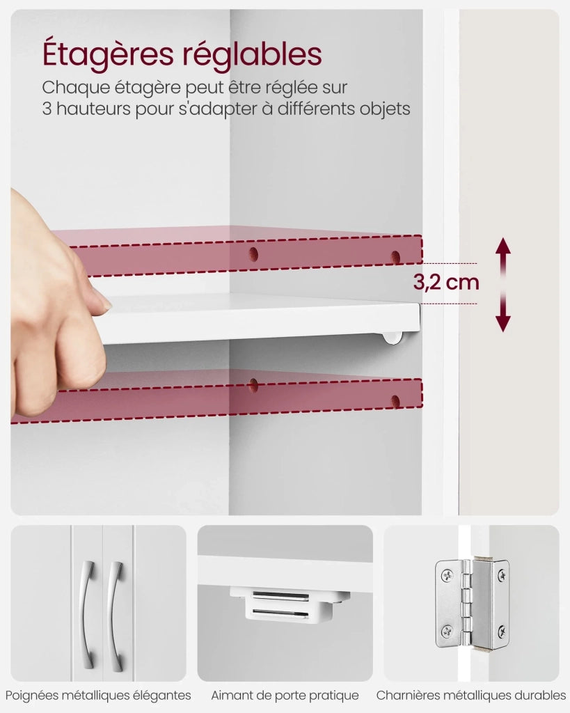 Mobiletto pensile per bagno con 2 ante e 2 ripiani regolabili 60 x 18 x 60 cm stile scandinavo bianco opaco 12_0006494
