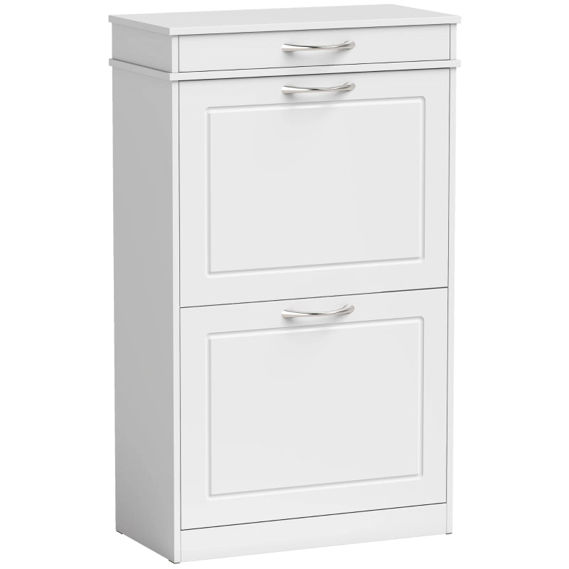 SCARPIERA ribalta con cassetto 53 x 26,5 x 89 cm bianca in legno per 8 paia