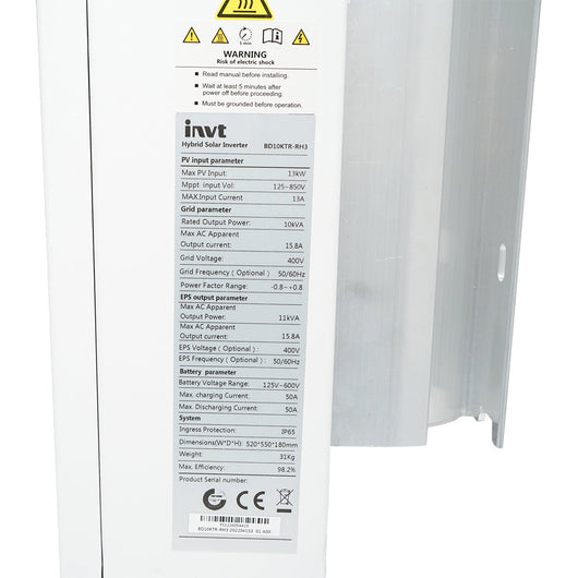 Inverter ibrido 10KW INVT BD10KTR-RH3 trifase per impianto fotovoltaico 400V 2xMPPT, ON/OFF-GRID prosumer