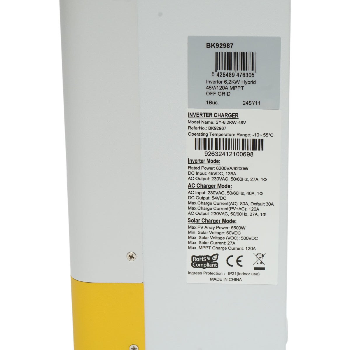 Inverter solare ibrido 6,2 KW, 48 V CC 135 A, MPPT 120 A, monofase, OFF-GRID, funzione parallela SY-6,2K-48 V Breckner Germany