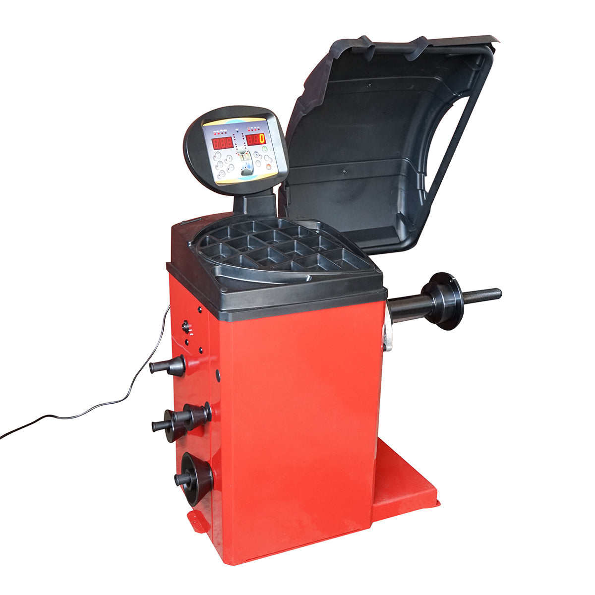 Macchina equilibratrice per ruote da 10 a 24 pollici, con programmi multipli, display digitale e 4 coni di centraggio