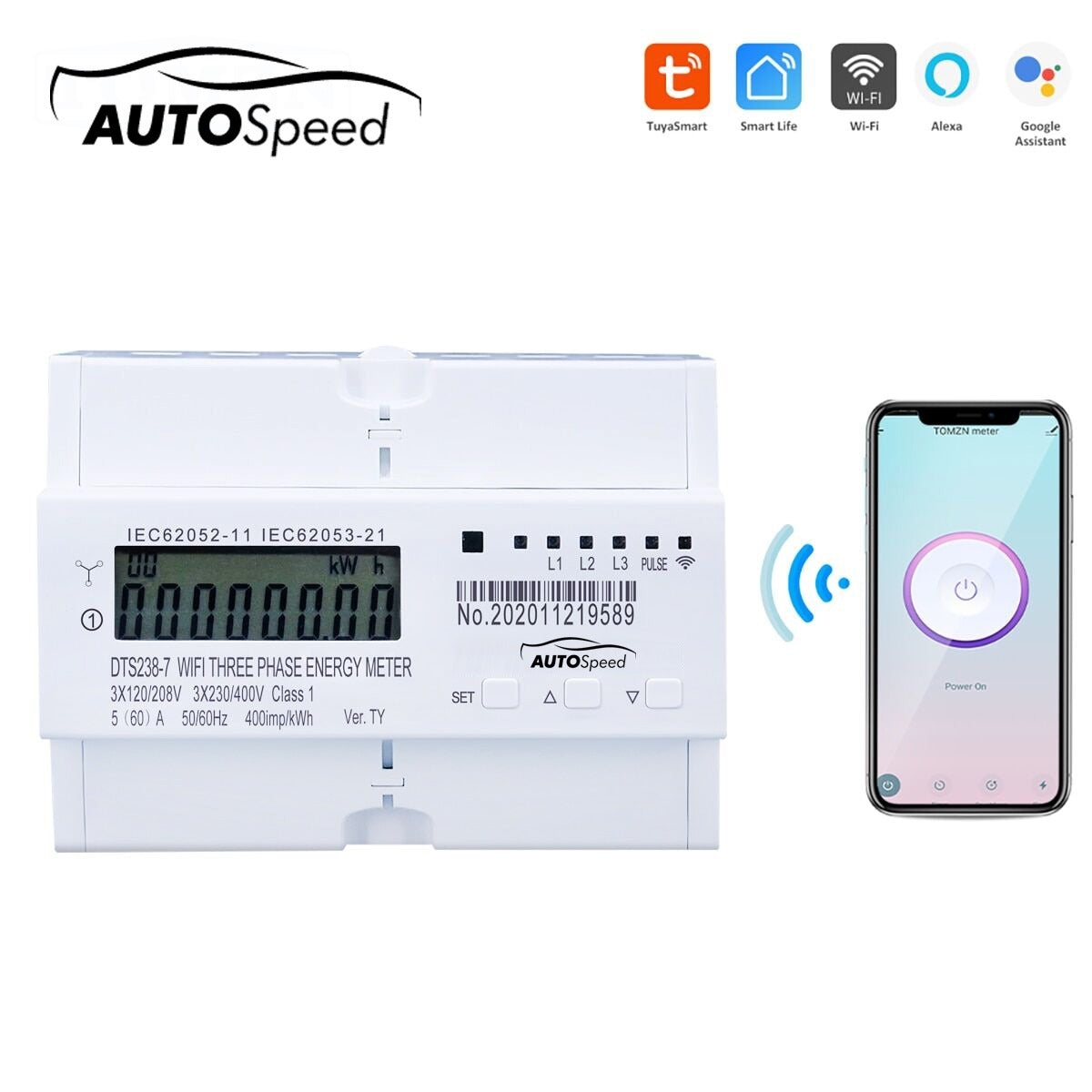 Smart Meter trifase 380V, 80A, DTS238-7 WIFI compatibile con Tuya, Smart Life, contatore intelligente di energia e potenza elettrica