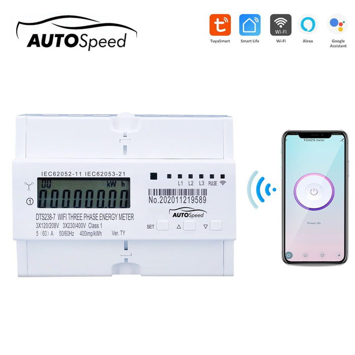 Smart Meter trifase 380V, 80A, DTS238-7 WIFI compatibile con Tuya, Smart Life, contatore intelligente di energia e potenza elettrica